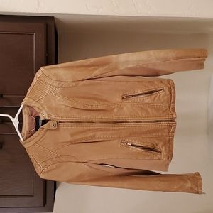 Faux leather tan zip up jacket